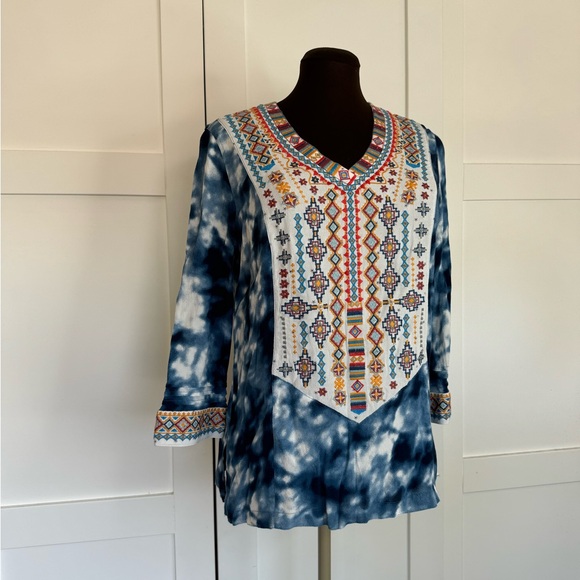 John Mark Embroidered V-neck BOHO Colorful Blouse - Picture 3 of 10